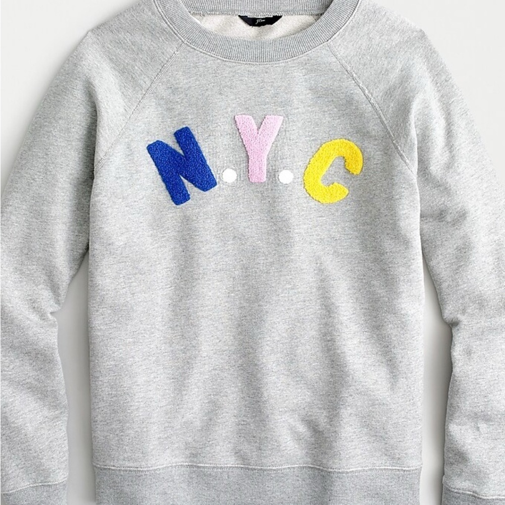 J.Crew "N.Y.C." crewneck sweatshirt gray with multi-colored varsity letters - Picture 2 of 8